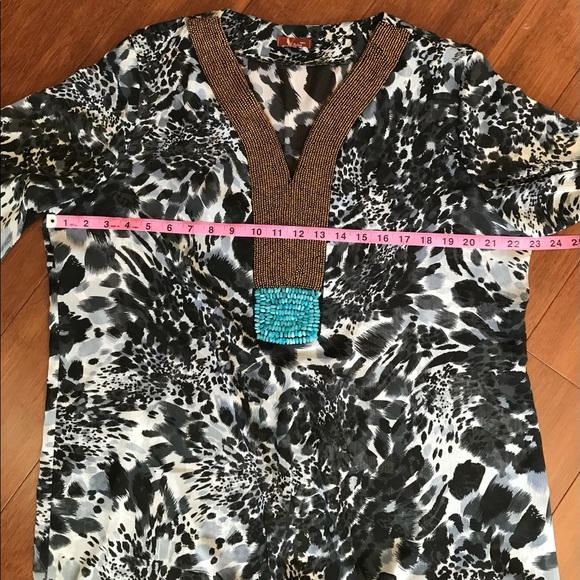 Plus Size Beaded Long Sleeve Sheer Tunic Swimsuit Cover Size 14 - Picture 4 of 5